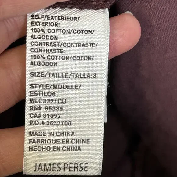 James Perse Shirt Womens 3 Burgundy Button Front Roll Tab Sleeve Cotton Slim Fit - Picture 6 of 10